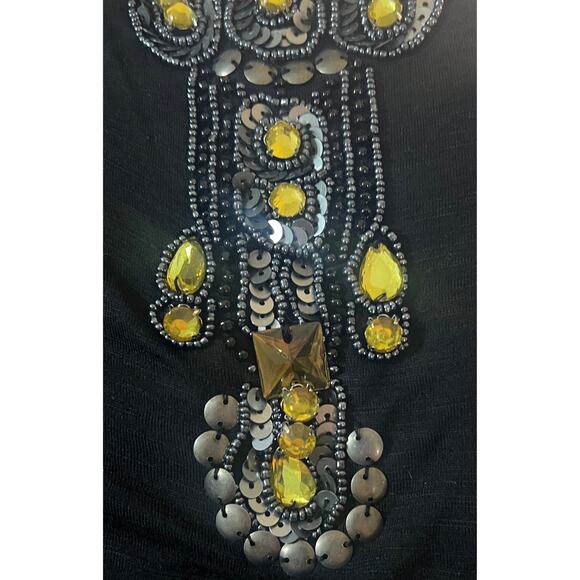 Hale Bob | Jeweled & Beaded Embellished Boho Tie-Back Tunic Top | Black | Large - Picture 7 of 9